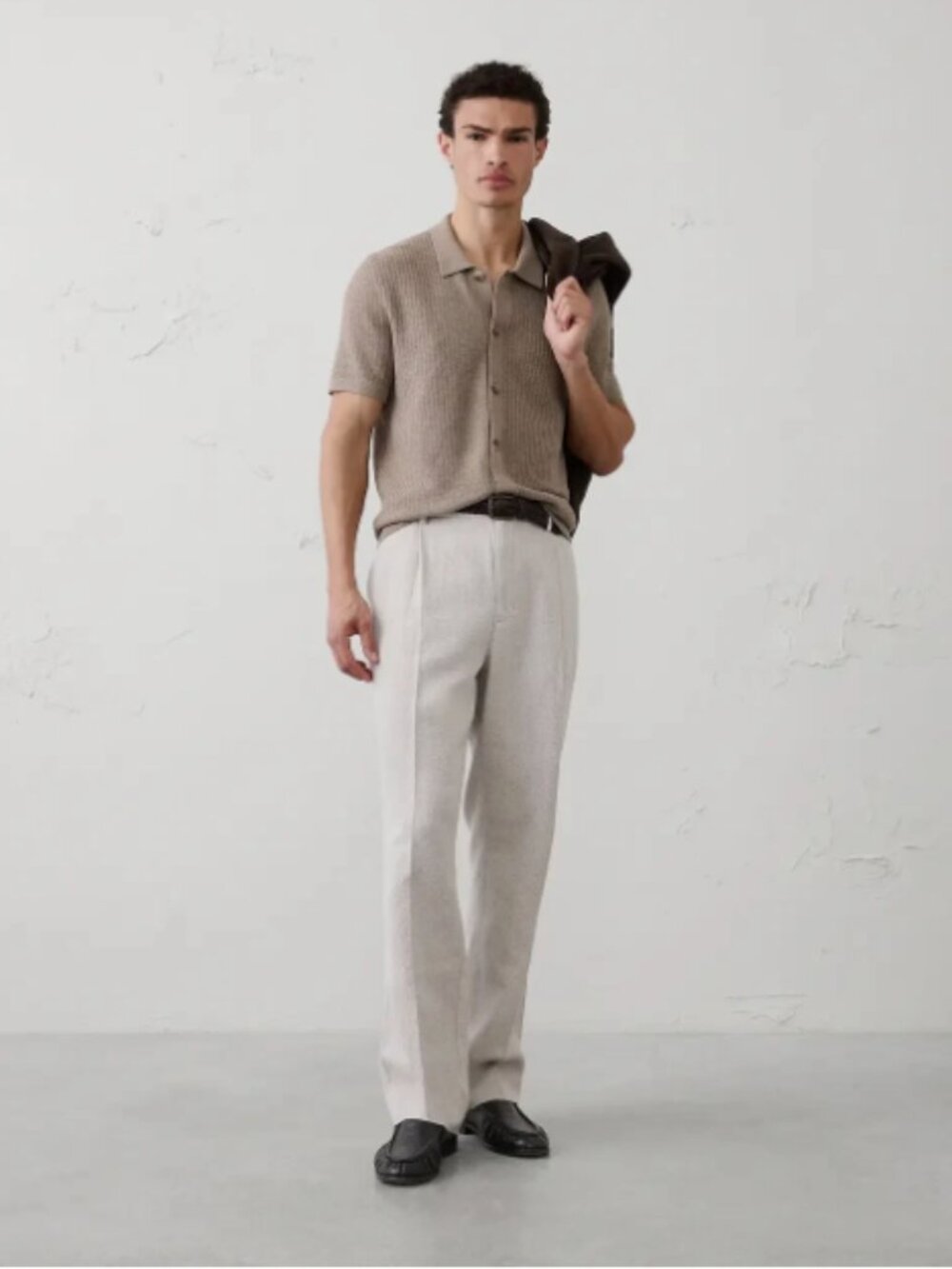 Banana Republic-Textured Sweater Polo- Brown-Medium